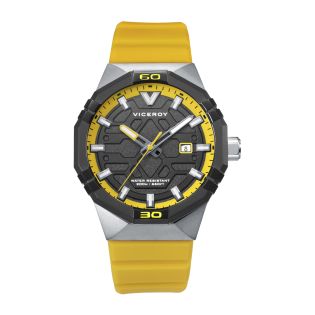 RELOJ VICEROY CAB ACERO IP NEGRO CORREA  AMARILLA CAUCHO NEO