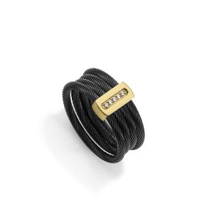 SORTIJA VICEROY ACERO IP NEGRO Y DORADO CIRCONITAS 