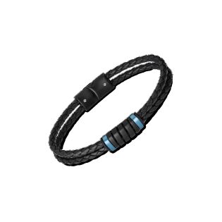 PULSERA LOTUS STYLE CAB ACERO PIEL NEGRO