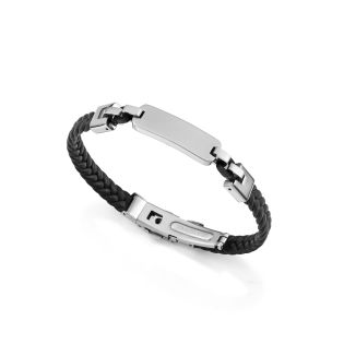 PULSERA VICEROY ACERO Y PIEL NEGRA CORDÓN CABALLERO 