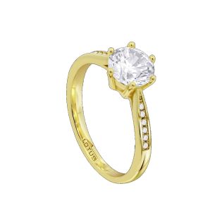 SORTIJA LOTUS SILVER GLAM SOLITARIO CON CIRCONITAS EN RIVIERE PLATA DE LEY BAÑADA EN ORO 