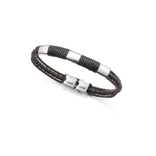 PULSERA VICEROY CAB ACERO Y PIEL NEGRA Y MARRON