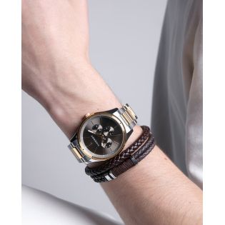 PULSERA VICEROY ACERO PIEL CORDON MARRON