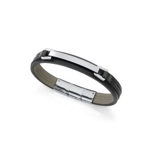 PULSERA VICEROY ACERO Y PIEL NEGRA CABALLERO 