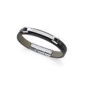 PULSERA VICEROY ACERO Y PIEL NEGRA CABALLERO 