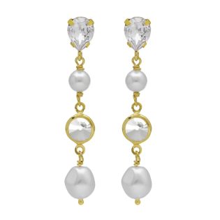 PENDIENTES VICTORIA CRUZ PLATA DE LEY LARGOS LAGRIMA CRYSTAL Y PERLA